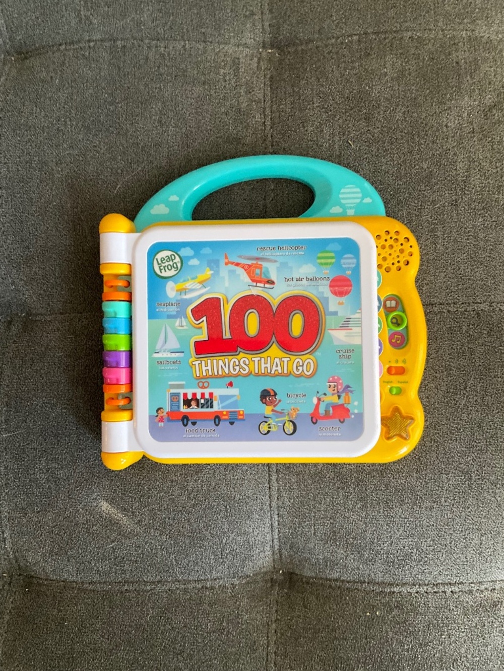 Leap Frog 100 Things That Go Electronic Learning Book Lights Sounds Bilingual